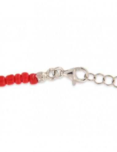 Collana Argento Perline Rosse Punto Luce Rosso [790f0743]