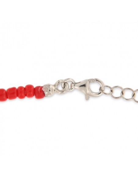 Collana Argento Perline Rosse Punto Luce Rosso [790f0743]