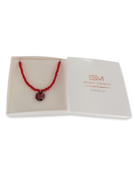 Collana Argento Perline Rosse Punto Luce Rosso [ce12c647]