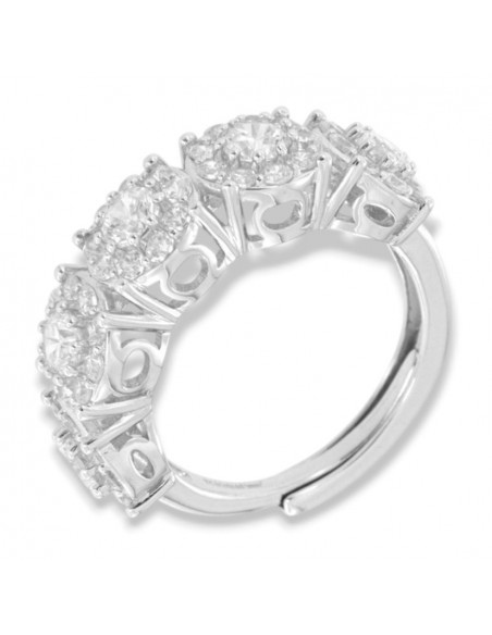 Anello Argento Rodiato Riviera Zirconi Bianchi Gambo Regolabile [f57a9cf0]