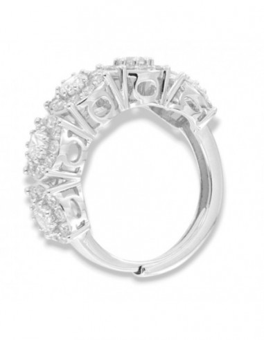Anello Argento Rodiato Riviera Zirconi Bianchi Gambo Regolabile [f02adbee]