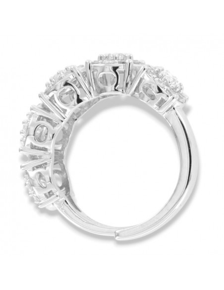 Anello Argento Rodiato Riviera Zirconi Bianchi Gambo Regolabile [47371aea]