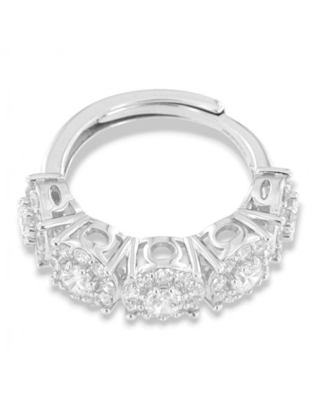Anello Argento Rodiato Riviera Zirconi Bianchi Gambo Regolabile [9e1159e7]