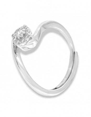 Anello Argento Rodiato Valentino Zirconi Bianchi Centrale 3MM [822ace89]