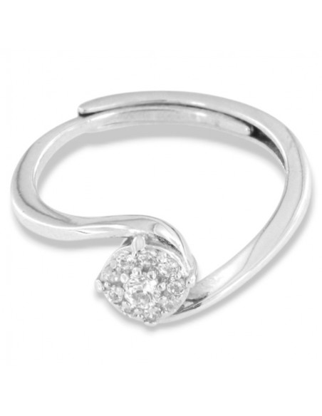 Anello Argento Rodiato Valentino Zirconi Bianchi Centrale 3MM [ec114c80]