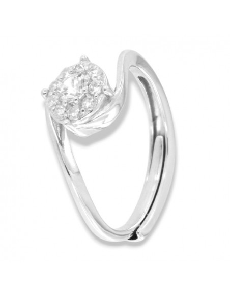 Anello Argento Rodiato Valentino Zirconi Bianchi Centrale 4MM [21db5aa3]
