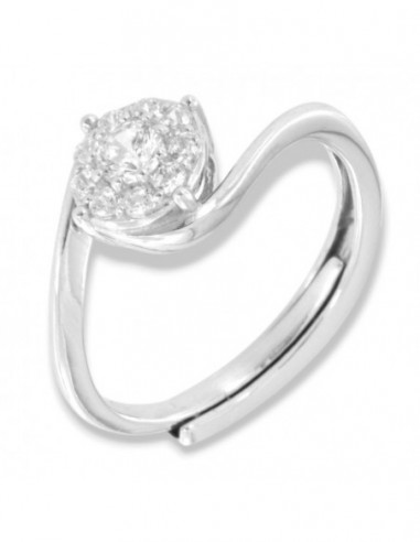 Anello Argento Rodiato Valentino Zirconi Bianchi Centrale 4MM [00d65196]