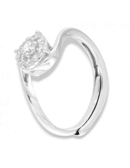 Anello Argento Rodiato Valentino Zirconi Bianchi Centrale 4MM [05861688]