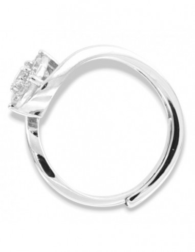 Anello Argento Rodiato Valentino Zirconi Bianchi Centrale 4MM [b29bd78c]
