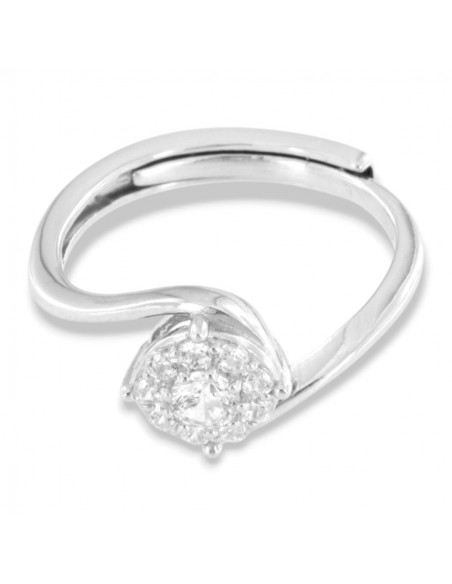 Anello Argento Rodiato Valentino Zirconi Bianchi Centrale 4MM [6bbd9481]