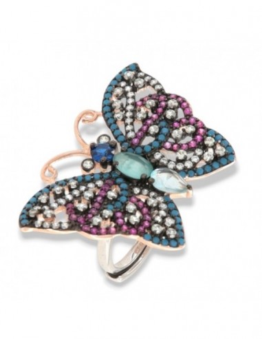 Anello Argento Rodiato Farfalla Zirconi Colorati [5b7cb3d7]