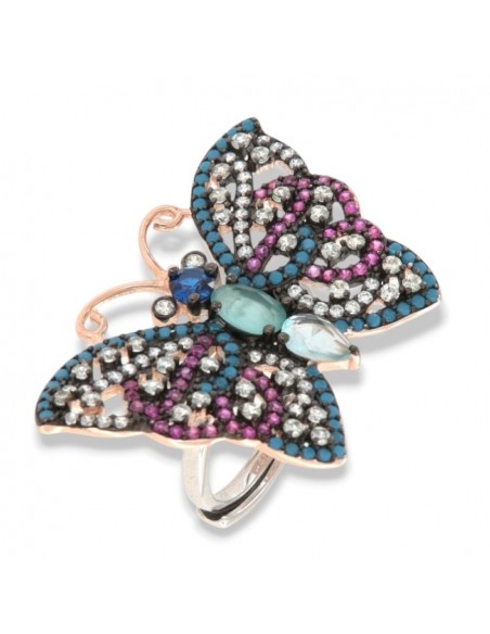Anello Argento Rodiato Farfalla Zirconi Colorati [5b7cb3d7]