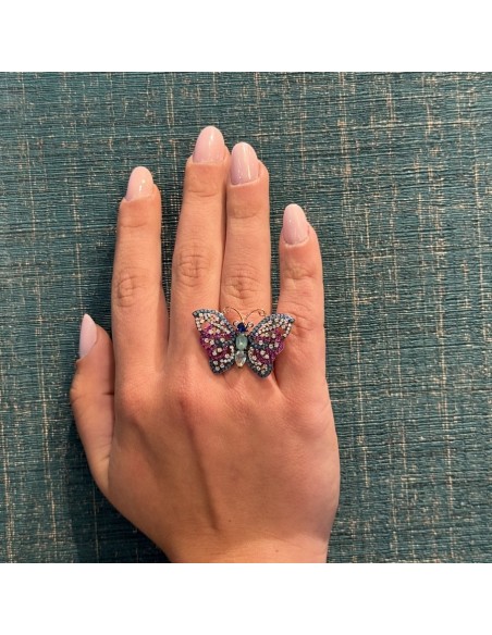 Anello Argento Rodiato Farfalla Zirconi Colorati [11fd1ae6]