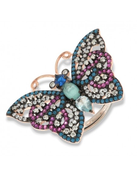 Anello Argento Rodiato Farfalla Zirconi Colorati [a6e0dbe2]