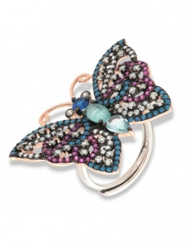 Anello Argento Rodiato Farfalla Zirconi Colorati [a3b09cfc]