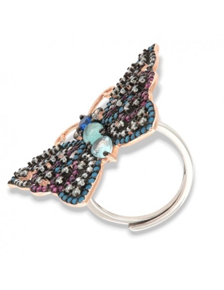 Anello Argento Rodiato Farfalla Zirconi Colorati [14ad5df8]