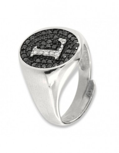 ANELLO ARGENTO CHEVALIER INIZIALE L BIANCA/NERO [42f0ad4c]
