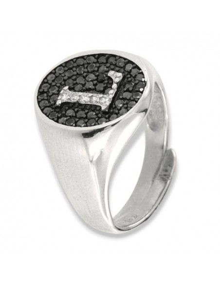 ANELLO ARGENTO CHEVALIER INIZIALE L BIANCA/NERO [42f0ad4c]