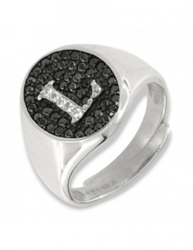 ANELLO ARGENTO CHEVALIER INIZIALE L BIANCA/NERO [d6c42374]