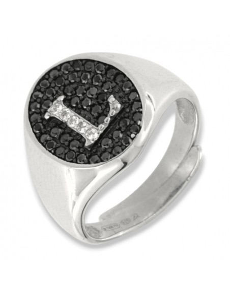 ANELLO ARGENTO CHEVALIER INIZIALE L BIANCA/NERO [d6c42374]