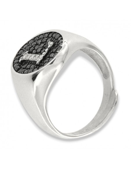 ANELLO ARGENTO CHEVALIER INIZIALE L BIANCA/NERO [d394646a]