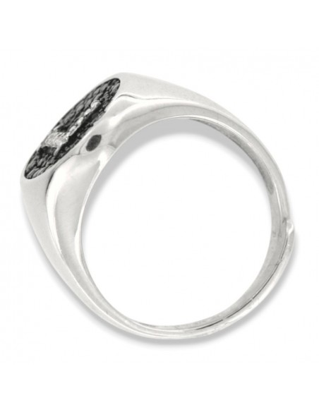 ANELLO ARGENTO CHEVALIER INIZIALE L BIANCA/NERO [6489a56e]