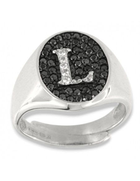 ANELLO ARGENTO CHEVALIER INIZIALE L BIANCA/NERO [bdafe663]