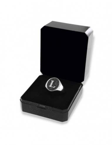 ANELLO ARGENTO CHEVALIER INIZIALE L BIANCA/NERO [0ab22767]