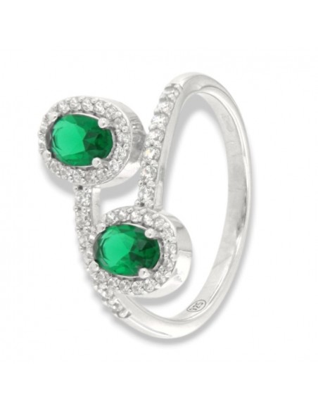 Anello Argento Rodiato Principessa Verde Contrariè 6x4MM [30ce5083]