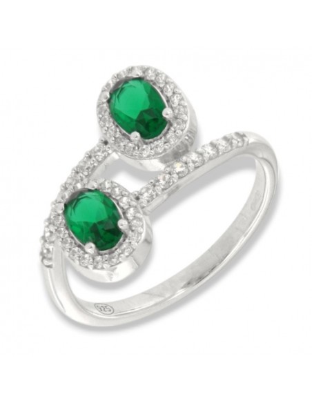 Anello Argento Rodiato Principessa Verde Contrariè 6x4MM [f036698c]