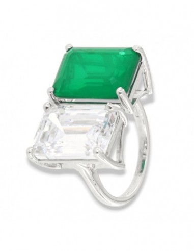 Anello Argento Rodiato Zirconi Rettangolari Verde [961fbde4]