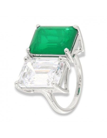 Anello Argento Rodiato Zirconi Rettangolari Verde [961fbde4]