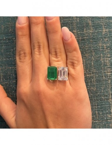 Anello Argento Rodiato Zirconi Rettangolari Verde [fdaf40fb]