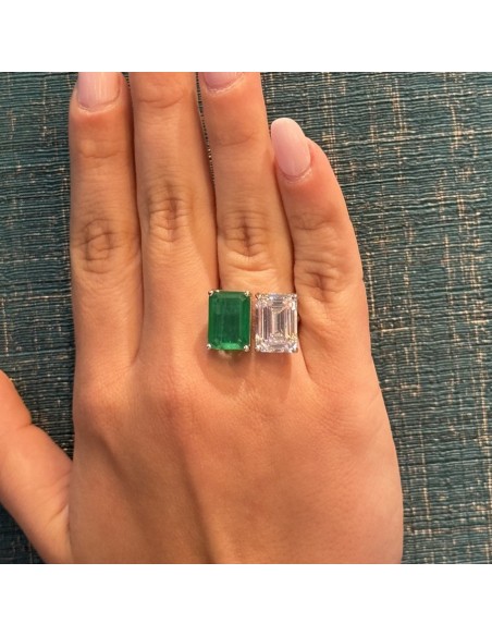 Anello Argento Rodiato Zirconi Rettangolari Verde [fdaf40fb]