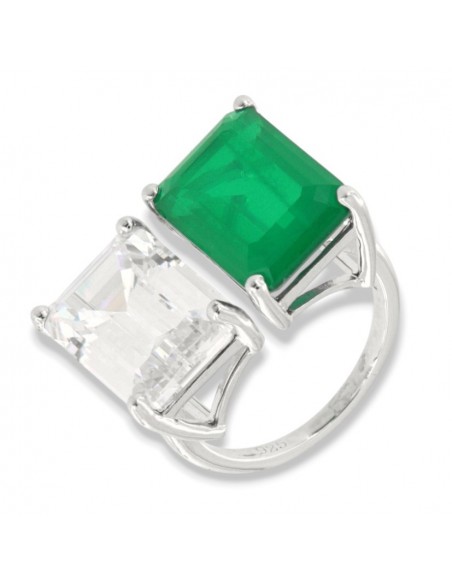 Anello Argento Rodiato Zirconi Rettangolari Verde [4ab281ff]