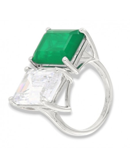 Anello Argento Rodiato Zirconi Rettangolari Verde [4fe2c6e1]