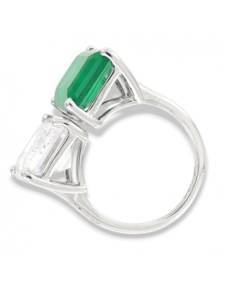 Anello Argento Rodiato Zirconi Rettangolari Verde [f8ff07e5]