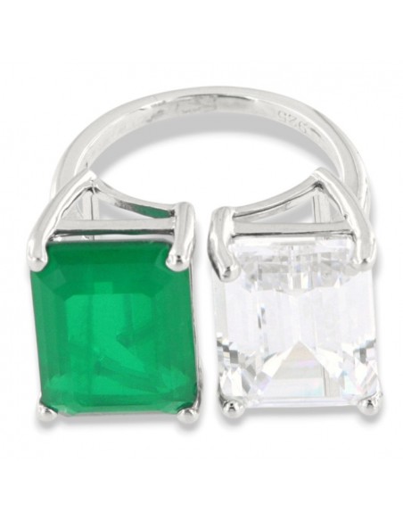 Anello Argento Rodiato Zirconi Rettangolari Verde [21d944e8]
