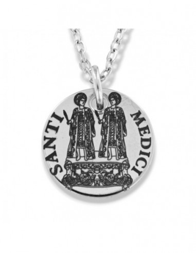 Collana Acciaio Pendente Santi Medici Piastra Tonda [71db21d4]