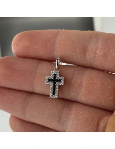 Ciondolo Oro Bianco Croce Zirconi Neri Controrno Zirconi Bianchi [aa537cdd]