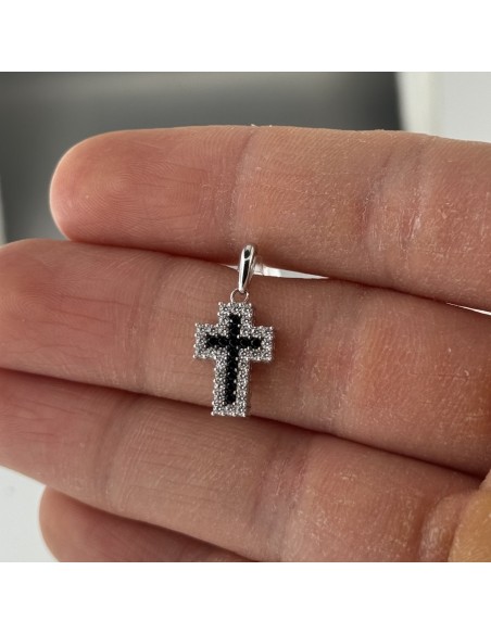 Ciondolo Oro Bianco Croce Zirconi Neri Controrno Zirconi Bianchi [aa537cdd]