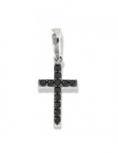 Ciondolo Oro Bianco Croce Zirconi Bianchi/Neri [9ae265d8]