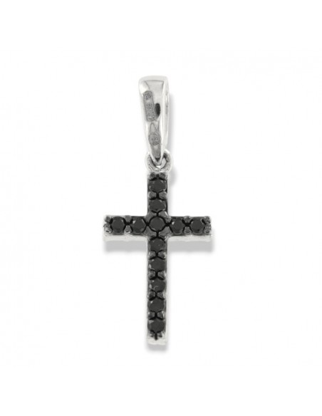 Ciondolo Oro Bianco Croce Zirconi Bianchi/Neri [9ae265d8]