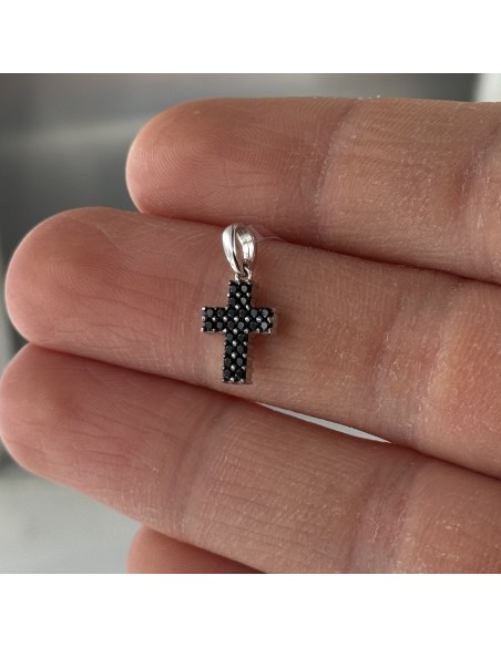 Ciondolo Oro Bianco Croce Zirconi Neri/Bianchi [17a87088]