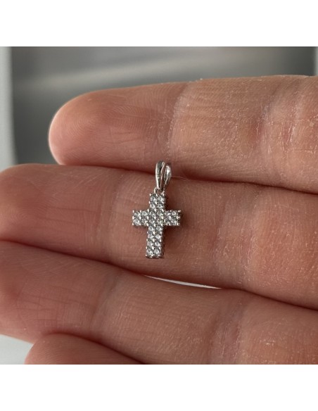 Ciondolo Oro Bianco Croce Zirconi Neri/Bianchi [a0b5b18c]