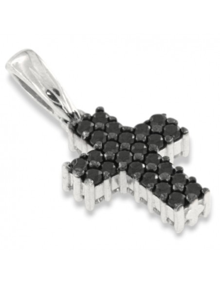 Ciondolo Oro Bianco Croce Zirconi Neri/Bianchi [a5e5f692]