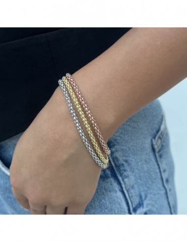 Bracciale Argento Rodiato Maglia Popcorn Tre Colori 7 [4e900cb5]