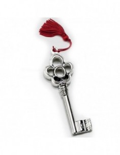 Chiave Della Felicita In Resina Argentata Con Nappa Rossa 10 cm [95ee28b9]