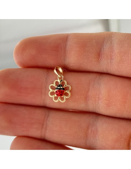 Ciondolo Oro Giallo Coccinella Fiore [ab9a5272]