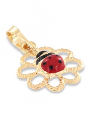 Ciondolo Oro Giallo Coccinella Fiore [1c879376]